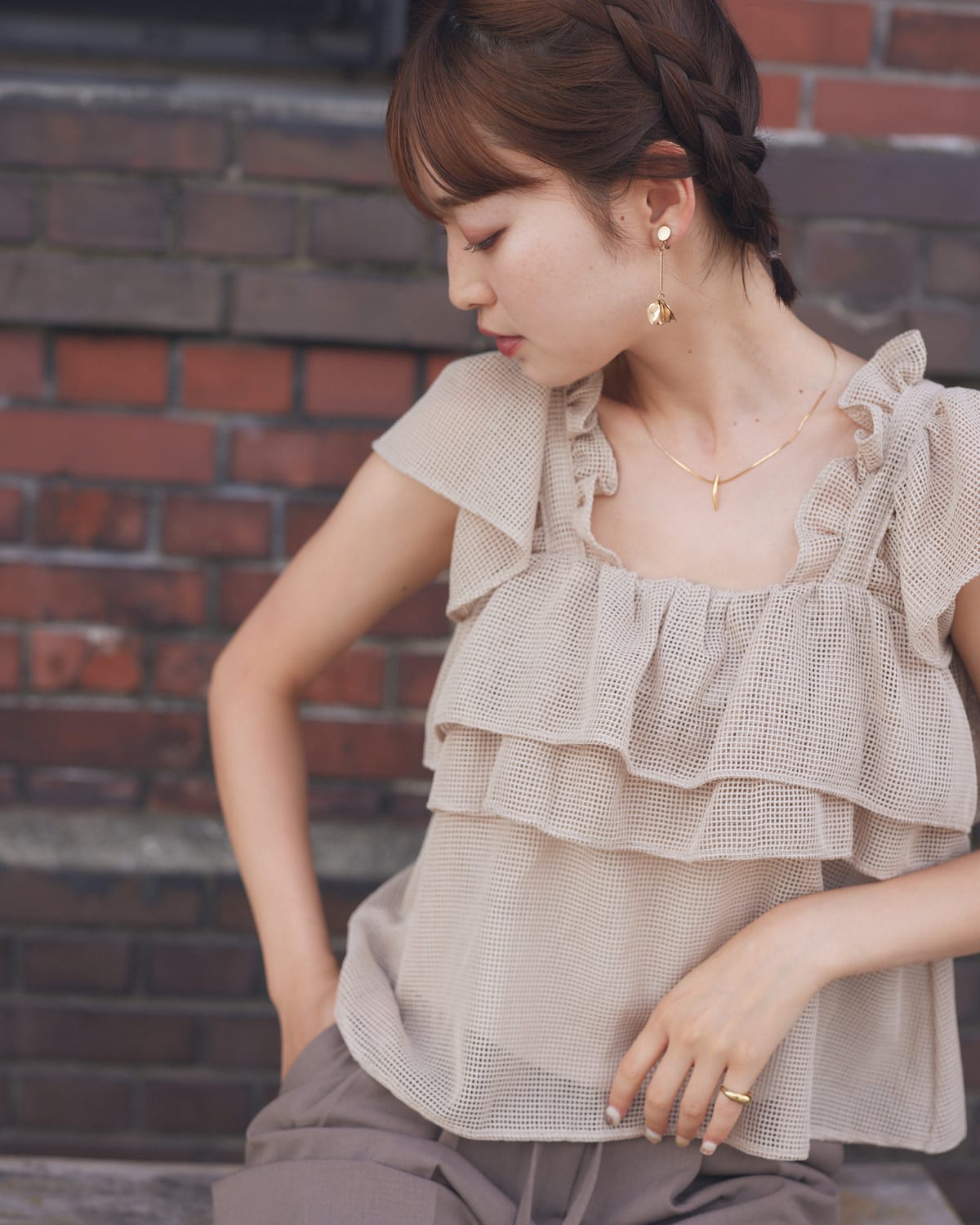 Mesh Fril frill mesh tops