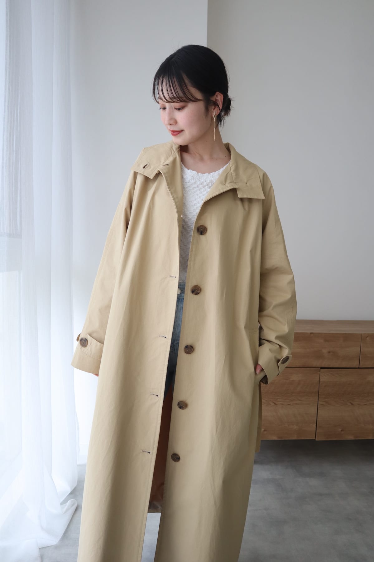 standcollar volume midi coat beige - www.stedile.com.br